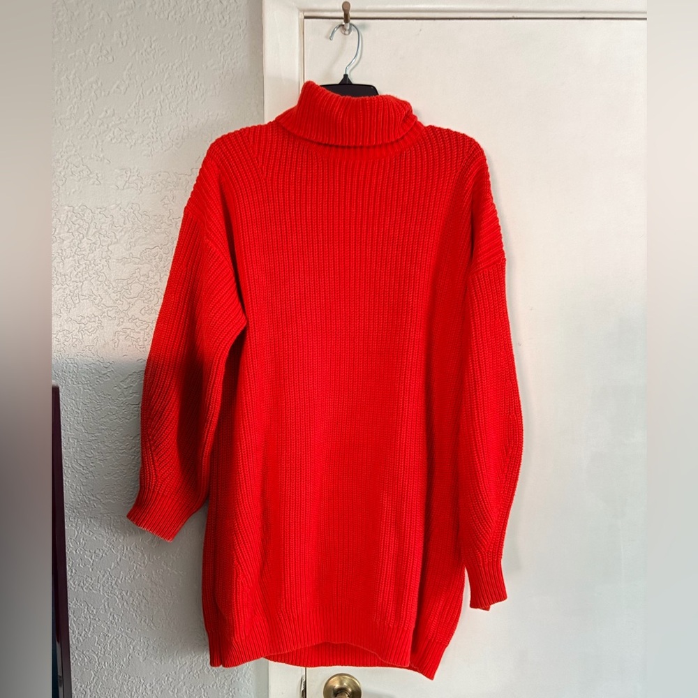 Gianni Bini Red Turtleneck Oversized Knit Sweater Dress